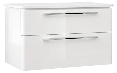 Produktbild von Waschbeckenunterschrank MOBI - Weiß Hochglanz - 75 cm - 2 Schubladen - hängend Badmöbel Badezimmer Badezimmermöbel