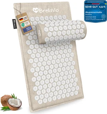 Produktbild von BrellaVio Akupressurmatte mit Kissen - Akupunktur Massage Matte - Akupressur zur Entspannung - Stachelmatte