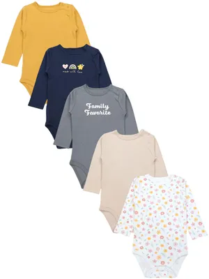 Produktbild von TupTam Langarmbody Baby Body 5er Set – Body Baby aus 100% Baumwolle, , Farbe: Regenbogen_Blumen_Family favorite, Größe: 74