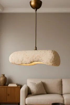 Produktbild von Opviq, Hochwertige Pendelleuchte, Metallkörper mit Carbonbeton-Kappe, verstellbare Höhe 20-60 cm, Ø33 cm, Cremefarben, modern & abstrakt, E27, max. 40 W, IP20.