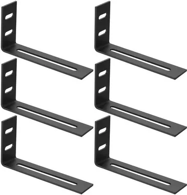 Immagine prodotto di Unyqoos® Angolo metallico regolabile a forma di L per l'assemblaggio di mobili – Set da 6 pezzi, connettore angolare a 90°, colore nero, dimensioni 105×53×25,5 mm, con 3 fori allungati