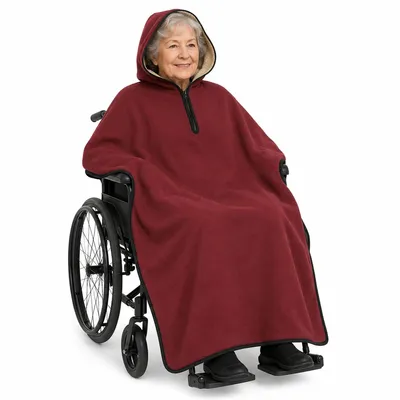 Produktbild von Rollstuhl Wärmedecke mit Schulterschutz, Winter Beindecke aus Baumwolle & Polarfleece, Windschutz, Bordeaux, 135×160 cm