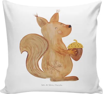 Produktbild von Mr. & Mrs. Panda kuschelkissen 40x40 Eichhörnchen Weihnachtszeit - Weiß - Geschenk, Vogel, kissen bedruckt, Bedrucktes, Weihnachtsgruß, Polsterkissen, Weihnachten, Frohe