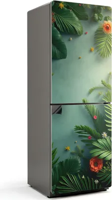 Zdjęcie produktu dla Tropikalne liście i kwiaty - Magnetyczna osłona na lodówkę - Magnetyczna folia dekoracyjna do kuchni - dekoracja magnesowa na lodówkę - samoprzylepna tablica magnetyczna - folia magnetyczna na drzwi lodówki - 70x190 cm
