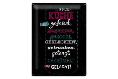 Produktbild von Blechschild Wandbild in : Brillante Farben, Größe 30 x 40 cm Motiv Blechschild Spruch 30x40cm In dieser Küche wird Aufzählung Deko