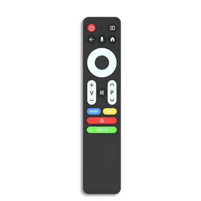 A product shot of a remote control on a white background.