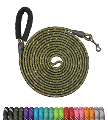 Immagine prodotto di Guinzaglio per cani, 15 metri, verde, in nylon, con manico imbottito, riflettente e resistente ai morsi