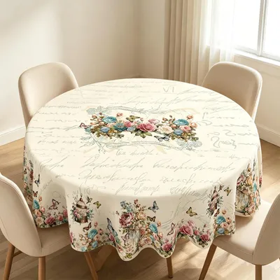 Rundtischdecke 150 cm, wasserabweisend, Blumenmuster, für 6-8 Personen
