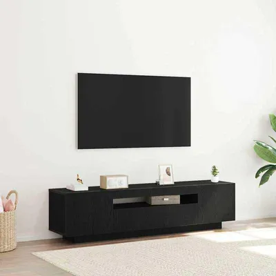 Immagine prodotto di Mobile TV in legno effetto nero, dimensioni 160x35x40 cm, adatto per televisori fino a 65 pollici, con ripiano aperto