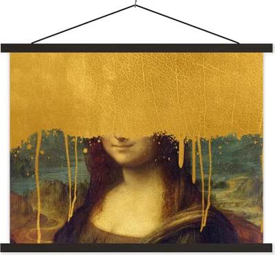 Produktbild von MuchoWow® Textilposter Mona Lisa - Gold - Da Vinci 150x113 cm mit schwarzem Rahmen - Wohnzimmer