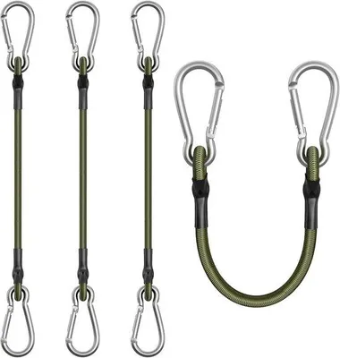 Immagine prodotto di Corda elastica multifunzionale con gancio a moschettone - confezione da 4 pezzi - 30 cm - ideale per campeggio, nautica, tende e trasporto bagagli