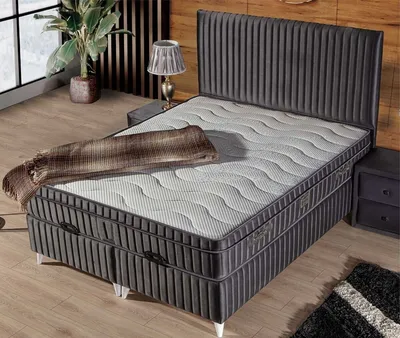Produktbild von Casa Padrino Luxus Doppelbett mit Matratze Grau / Weiß 180 x 200 cm - Schlafzimmer Möbel