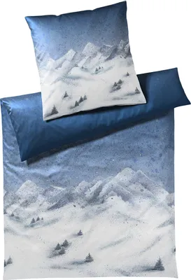 Produktbild von elegante Mako-Satin Bettwäsche Bergzauber nachtblau 135x200 cm + 80x80 cm