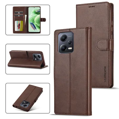 Obrázek produktu pro Pouzdro pro Xiaomi Redmi Note 12 Pro+, kožené flipové pouzdro s magnetickým uzávěrem a stojánkem, ochranné pouzdro Hnědý
