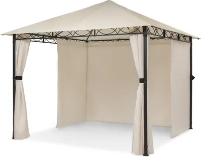 Produktbild von Blumfeldt Mondo - Pergola Partyzelt Gartenzelt Gazebo, Größe: 2,95 x 2,6 x 2,95 m (BxHxT), 4 Seitenteile, EasyMount Concept, Witterungsschutz: UV / Wind / Regen, beige