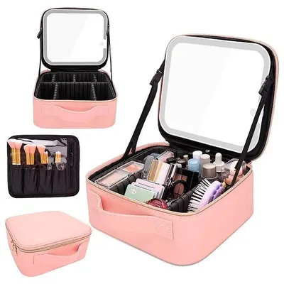 Großer Schminkkoffer Mit Beleuchtetem Spiegel & 3-Farben LED Licht – Praktische Kosmetiktasche Für Damen, Make-up Organizer, Schwarz