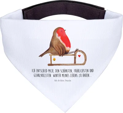 Produktbild von Mr. & Mrs. Panda Hunde Bandana Rotkehlchen Schlitten - Weiß - Geschenk, Weihnachten, Hund Halstuch, Tuch für, Vogel