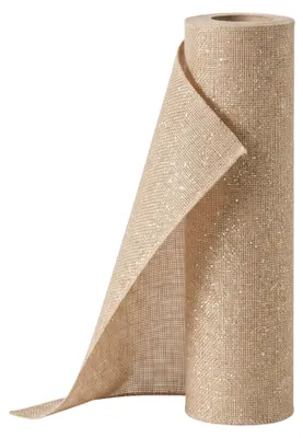 Produktbild von Dekoratives Tischband auf Rolle, Tischläufer Dekoband zuschneidbar, Dekorative Tischdeko in Beige mit Gold, 30cm 10 Meter