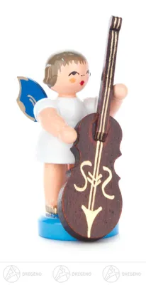 Produktbild von Engel mit Zupfbass - Blaue Flügel - stehend (6cm) von Kunstgewerbe Uhlig