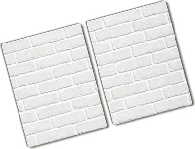 Produktbild von Tulup Glas Herdabdeckplatte - 2x40x52 cm - Glaskeramikkochfeld-Abdeckung Spritzschutz Glasabdeckplatte Kochplattenabdeckung und Schneidebrett - Zweiteilig - Sonstige - Backsteinmauer - Weiß