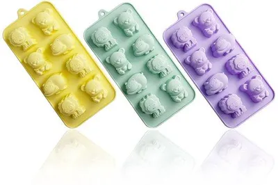 Obrázek produktu pro Silikonové formičky na cukrovinky ve tvaru zvířátek, sada 3 ks s 8 roztomilými zvířátky | Vhodné pro styk s potravinami a snadno se vyndávají