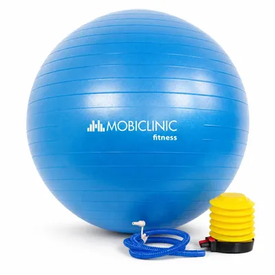 Image de Mobiclinic, balle de gymnastique, balle pour fitness, sport, balle d'exercice, marque européenne, incluse, PY-01, 58 cm,antidérapante,lavable, entraînement, couleur bleue