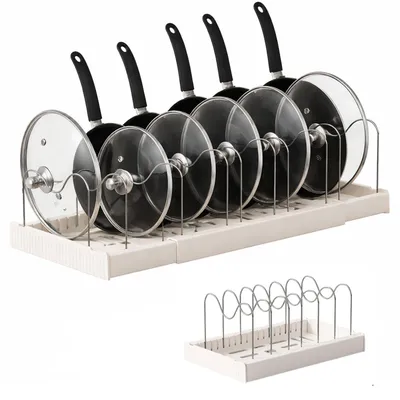 Produktbild von Topfdeckel Organizer, Erweiterbarer Topfdeckelhalter mit 7 Fächern, Pfannen Organizer, Weiß
