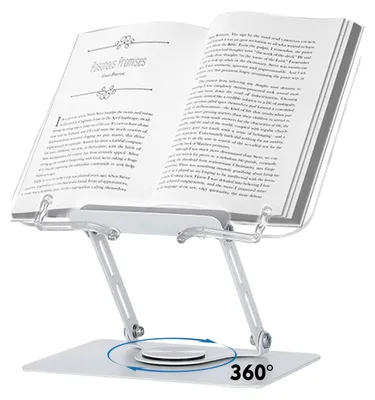 Productafbeelding van 360° draaibare boekenstandaard van aluminium, geschikt voor kookboeken