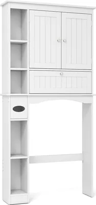 Produktbild von GOPLUS Toilettenschrank, Toilettenregal mit Stauraum, Toilettenpapierhalter, einstellbarem Regal & unterer Stange, Badezimmerschrank für Waschraum