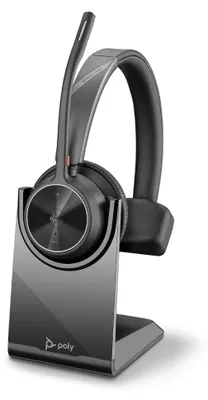 Produktbild von POLY VOYAGER 4310-M Microsoft Teams-es Headset mit Ladestation, Kabellos, Büro/Callcenter, Kopfhörer, Schwarz