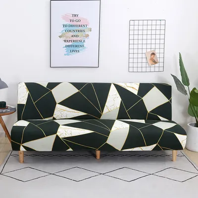 Produktbild von Stretch Sofa Schonbezug Armloser Futonbezug Bedruckter Möbelschutz Elastischer Polyester Elasthan Waschbarer Armloser Sofabezug Klappbarer Couch Shield Sofabezug - Geometrische Einfachheit