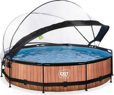 Immagine prodotto di Piscina fuori terra EXIT Wood con struttura in legno, ø360, con pompa di filtraggio e copertura, rotonda, marrone