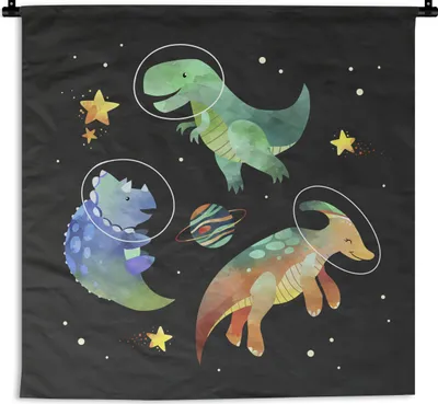 Produktbild von MuchoWow® Wandteppich Wandbehang Weltraum - Dinosaurier - Sterne - Kinder - Kinder - Kinder 150x150 cm Tapisserie Dekoration Wandtuch - Wohnaccessoires - Modernes