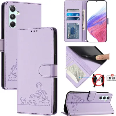 Image de Etui en cuir pour Samsung Galaxy A34 5G, étui à rabat avec fonction stand et portefeuille Violet