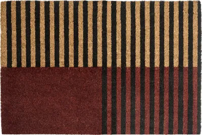 Obrázek produktu pro BELIANI Rohož kokosové vlákno hnědá a béžová s protiskluzovou spodní stranou 40 x 60 cm dekorativní rohož s pruhovaným vzorem