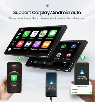 Imagen del producto de Radio para coche - Reproductor multimedia - Sistema de navegación - Radio con Bluetooth - Estéreo para automóvil - Pantalla QLED de 10 pulgadas
