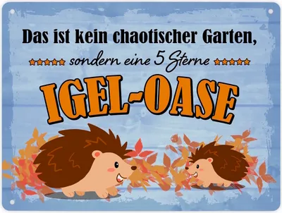 Produktbild von Igel Metallschild XL in 21x28 cm mit Spruch - Garten ist eine 5 Sterne Igel-Oase