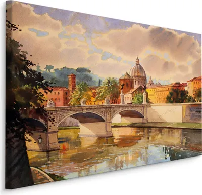 Produktbild von Fabelhafte Canvas LEINWAND BILDER 40x30 cm XXL Kunstdruck Rom Basilika Brücke Fluss