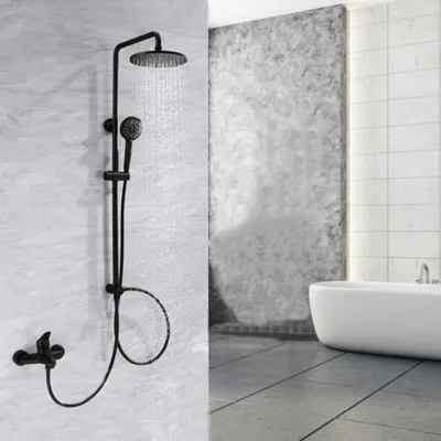 Produktbild von CECIPA Schwarz abnehmbares Duschsystem, Wasserfall-Badewannen-Wasserhahn, Duscharmatur, 2 Funktionen, Handbrause, Kopfbrause