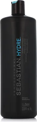 A black bottle of Sebastian Professional Hydre Shampoo.