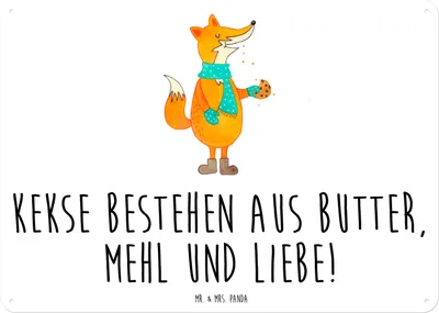 Produktbild von Mr. & Mrs. Panda Schild Fuchs Keks DIN A3 - Weiß - Geschenk, Weihnachten, Winter, tafel, Frieren, Wandbild, Blechschild, Kekse, Weihnachtlich, Metallschild, Türschild