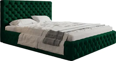 Produktbild von Polsterbett MIAMI-SLIM mit Kopfteil, 120x200 cm, Doppelbett mit Bettkasten und Lattenrost aus Holz, Velourstoff Grün