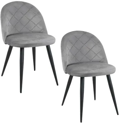 Produktbild von 2er Set Esszimmerstuhl Wohnzimmerstuhl Stuhl, Samt mit Metallbeinen, elegant gesteppt, Polsterstuhl 2x grau mit schwarzen Beinen