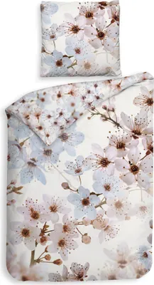Produktbild von Heckett and Lane Mako Satin Bamhi Bettwäsche 155 White Flowers White 1 Bettbezug 155x220cm + 1 Kissenbezug 80x80cm