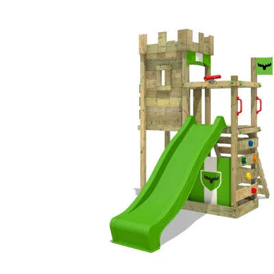 Produktbild von Fatmoose BoldBaron Boost XXL Spielturm mit Rutsche und Sandkasten in Hellgrün