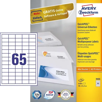 Image de Avery - Etiketten - weiß - A4 (210 x 297 mm) - 100 Stck. 65) (3666)
