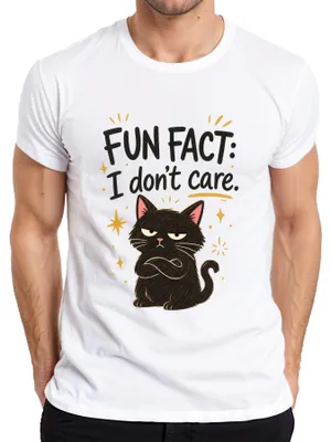 Produktbild von Fun Fact I don't care Schwarze Katze Grumpy Statement Kätzchen Herren T-Shirt, Weiß, M