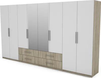 Produktbild von Meblast | Kleiderschrank 400x220 cm mit 2 Spiegeln - Sonoma Eiche Hell/Weiß - Garderobe mit Regalen, Schubladen und Kleiderstange | Helle Kombination