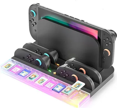 Produktbild von Für Nintendo Switch 2 Konsole & Joy-Con RGB Ladestation mit 9 Spielkarten Slots