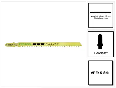 Produktbild von Festool 204327, Stichsägeblatt, Holz, Hartstahl (HCS), Gelb, 6 cm, 10,5 cm